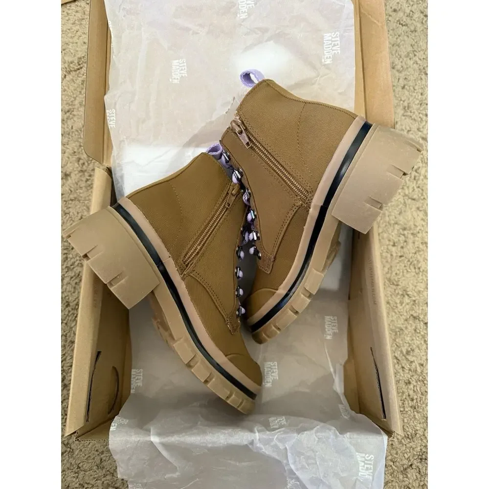 Steve Madden Kids Tan Cognac JHuckle Zipper Lace Up Girls’ Combat Boots Size 3